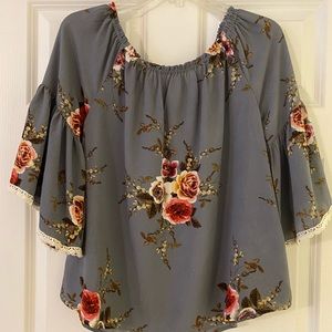 Gray floral off the shoulder shirt